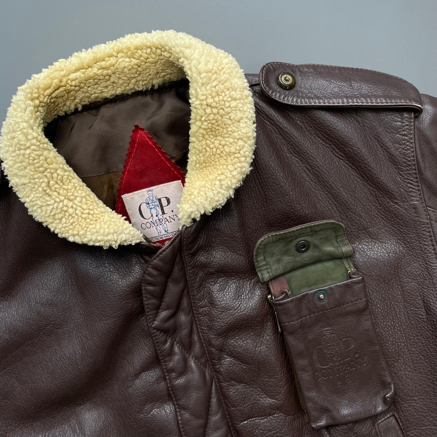 C.P. Company Brown 80s Leather Sheerling Dutch Police Jacket