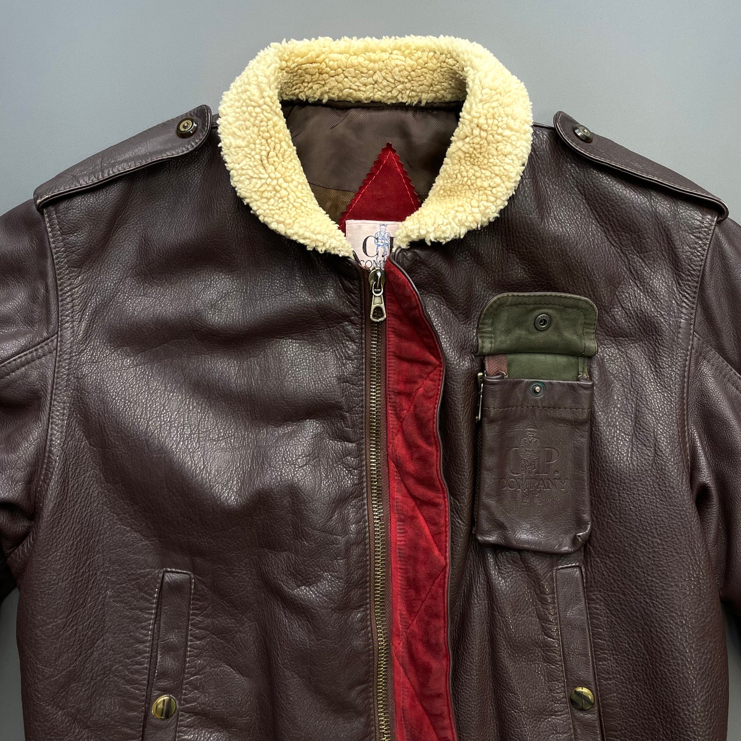 C.P. Company Brown 80s Leather Sheerling Dutch Police Jacket