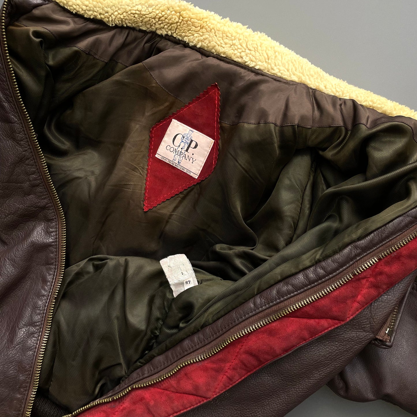 C.P. Company Brown 80s Leather Sheerling Dutch Police Jacket
