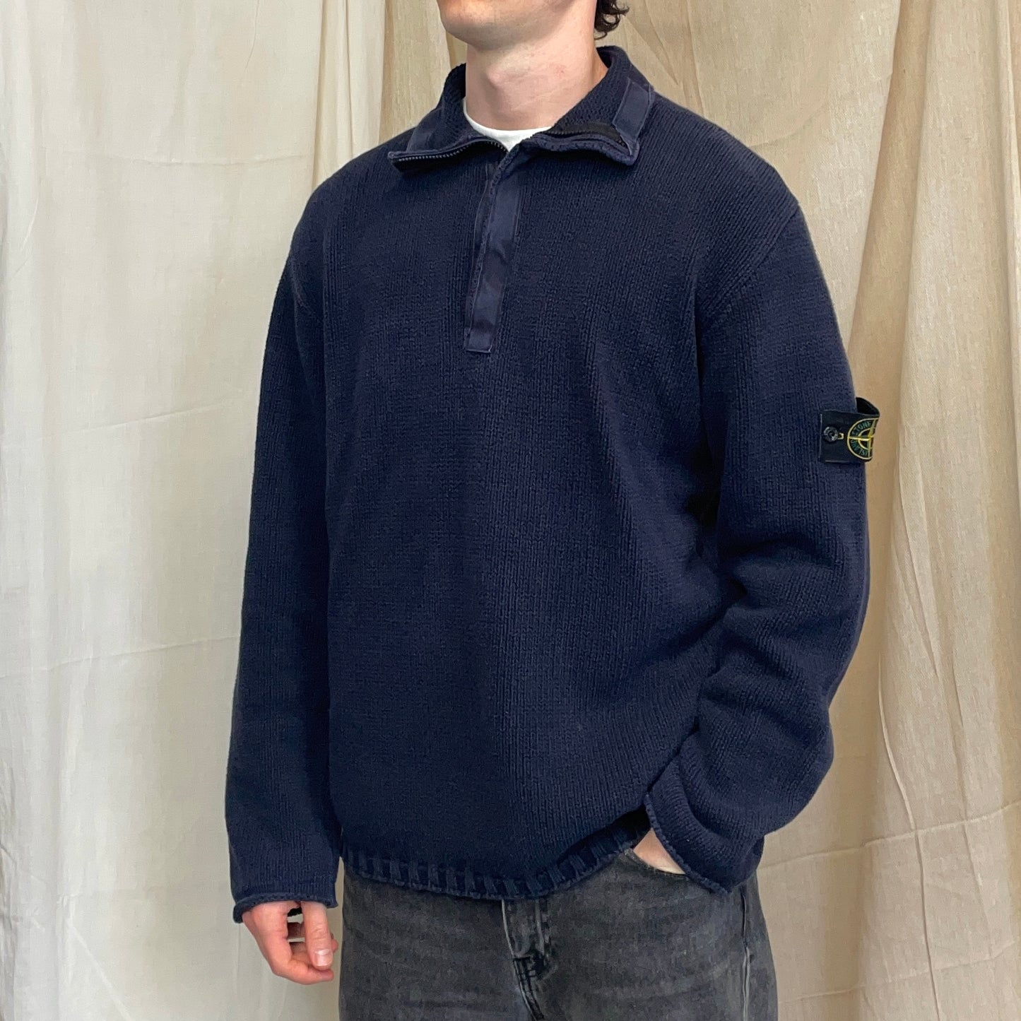 Stone Island Navy SS02 Heavyweight Half-Zip Knit Jumper