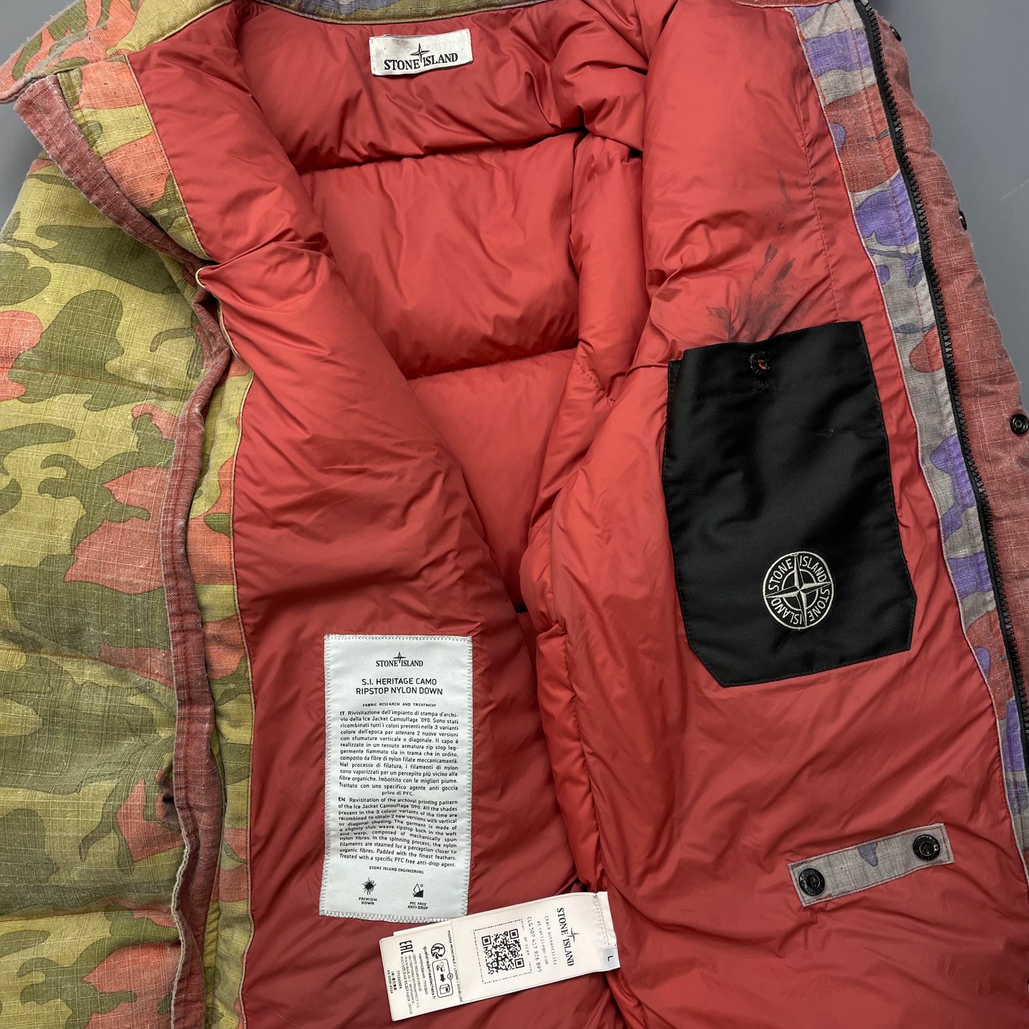Stone Island Multicoloured Heritage Camo AW22 Ripstop Nylon Down Puffer Jacket
