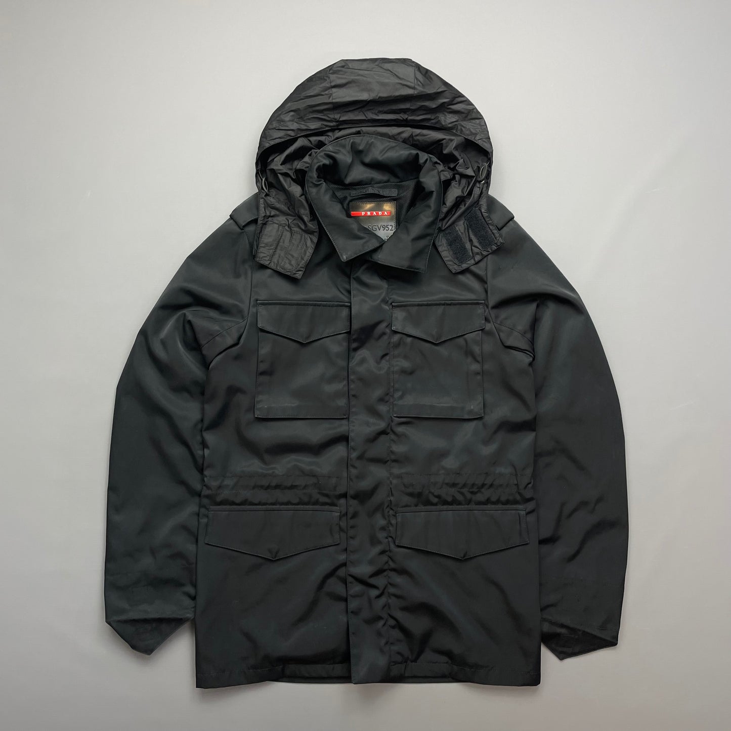 Prada Sport Black Multi-Pocket 2007 Field Jacket w/ Concealed Hood