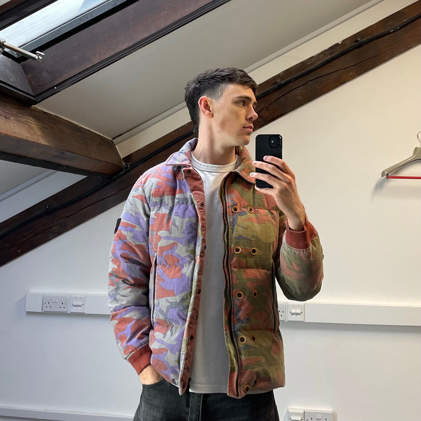 Stone Island Multicoloured Heritage Camo AW22 Ripstop Nylon Down Puffer Jacket
