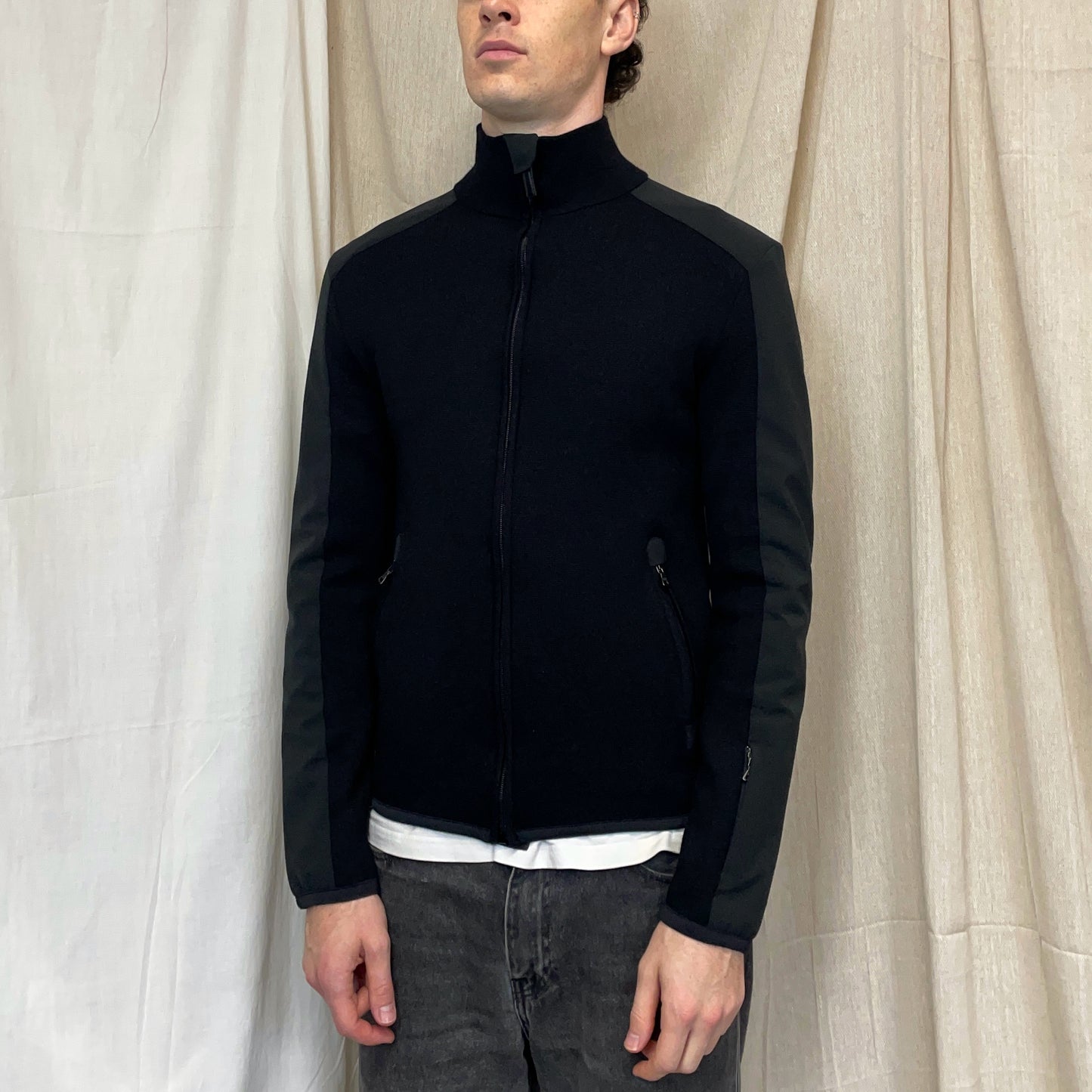 Prada Sport Black Wool & Nylon Technical Knit Jacket