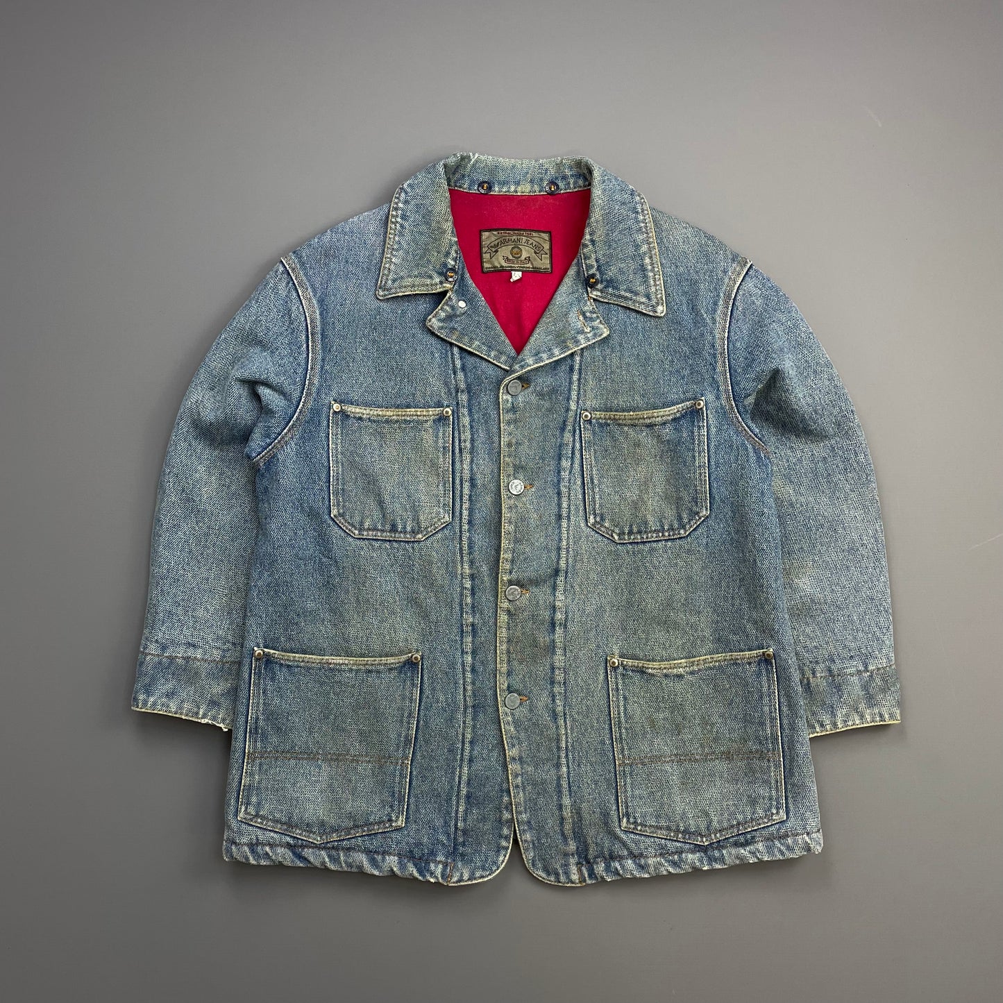 Armani Jeans Blue 90s Denim Heavyweight Wool-Lined Chore Workwear Jacket
