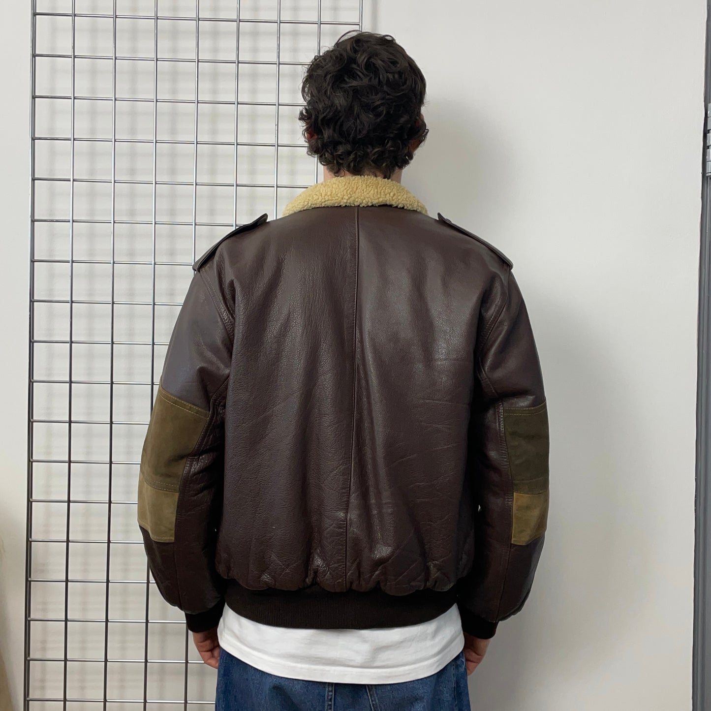 C.P. Company Brown 80s Leather Sheerling Dutch Police Jacket