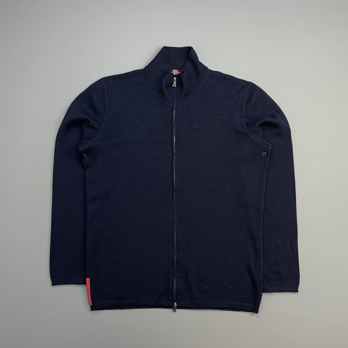 Prada Sport Navy 00s Wool Zip-Through Knit Cardigan