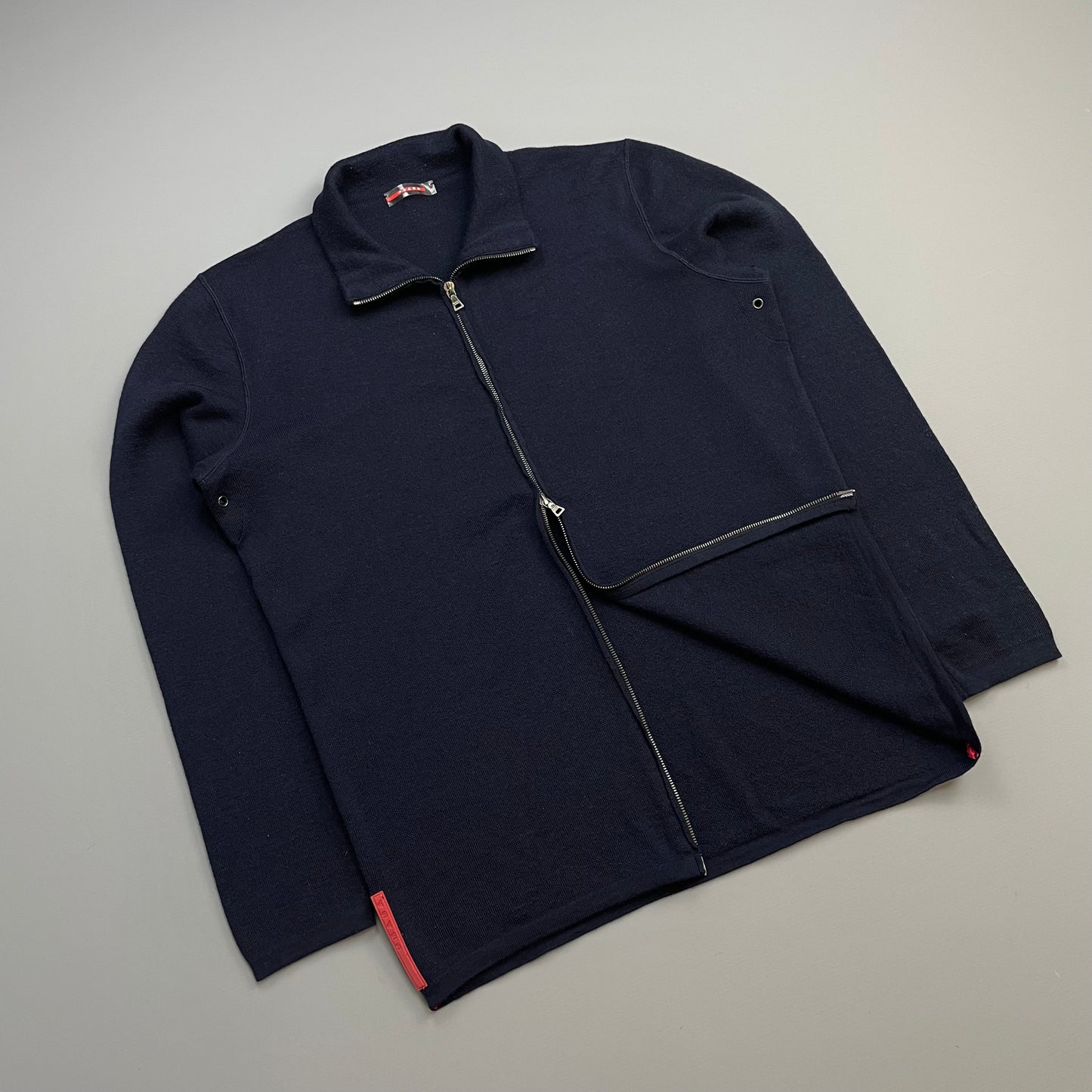 Prada Sport Navy 00s Wool Zip-Through Knit Cardigan