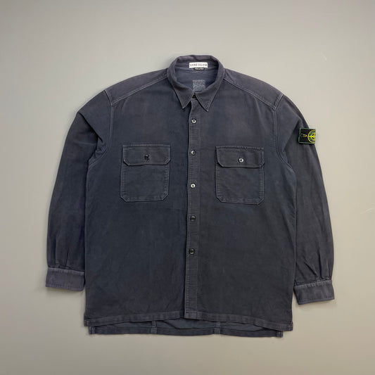 Stone Island Navy AW95 Cotton Moleskin Green Edge Badge Overshirt