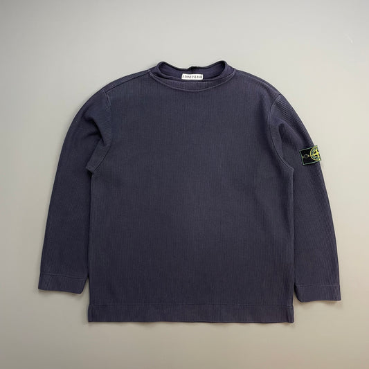 Stone Island Navy SS99 Ribbed Dual Collar Jumper