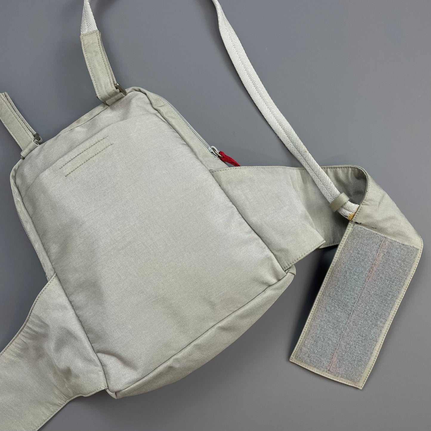 Prada Sport Grey 1999 Nylon Mesh Harness Backpack Spellout Bag