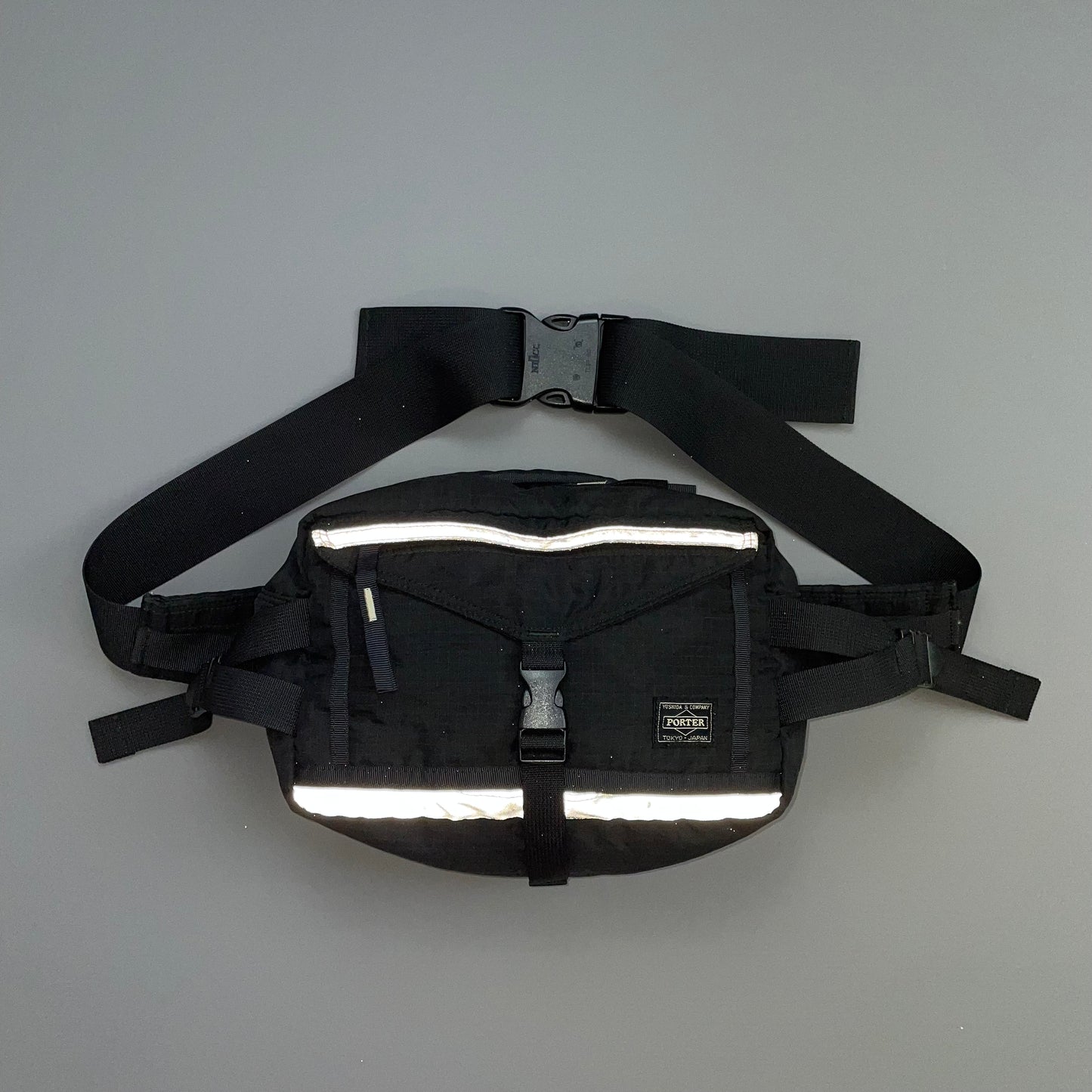 Porter Yoshida & Co. Black Nylon Canvas 3M Reflective Crossbody Bag