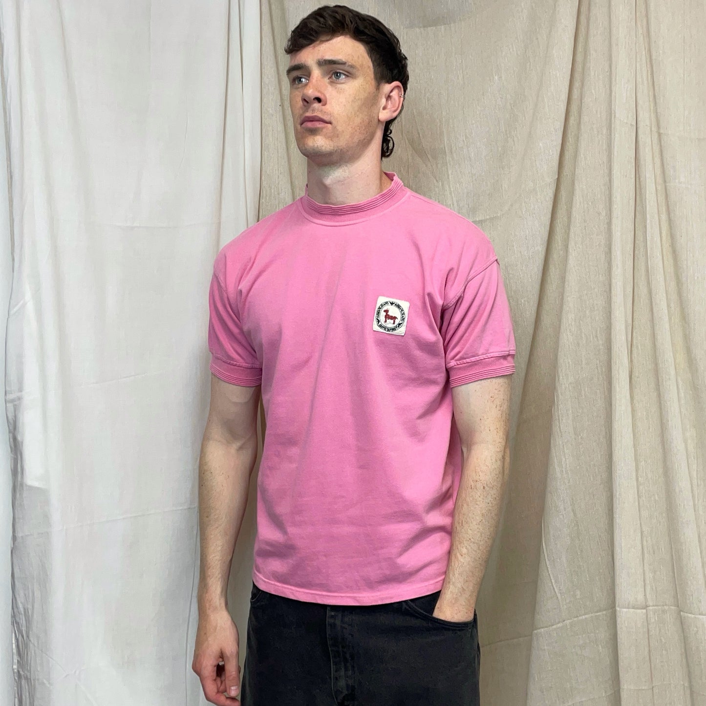 Armani Jeans 90s Pink Chest Patch Jersey Tee
