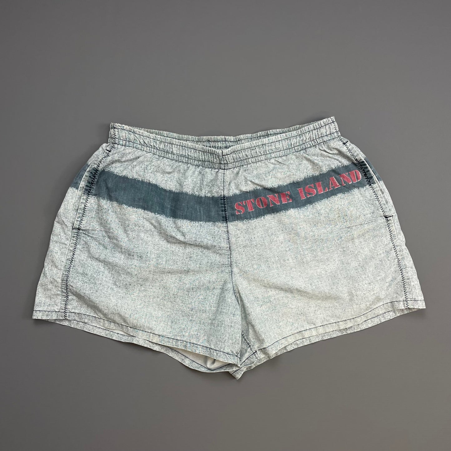 Stone Island Grey & Blue SS95 Spellout Swim Shorts