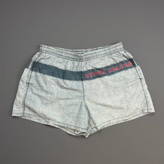 Stone Island Grey & Blue SS95 Spellout Swim Shorts
