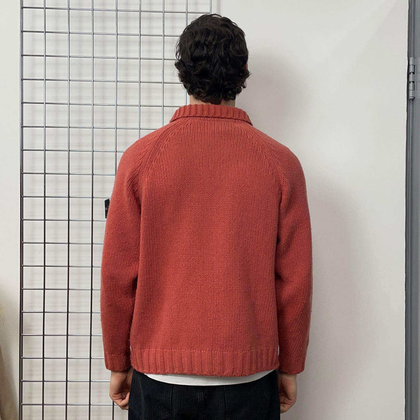 Stone Island Peach Orange 90s Green Edge Badge Wool Knit Jumper