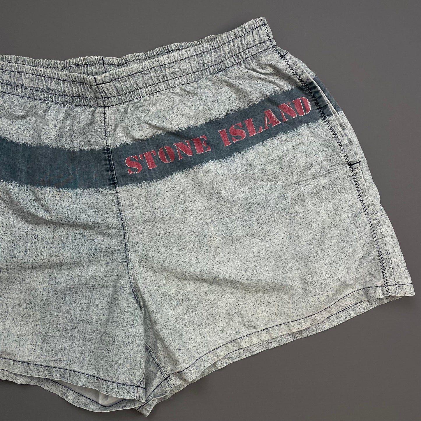 Stone Island Grey & Blue SS95 Spellout Swim Shorts