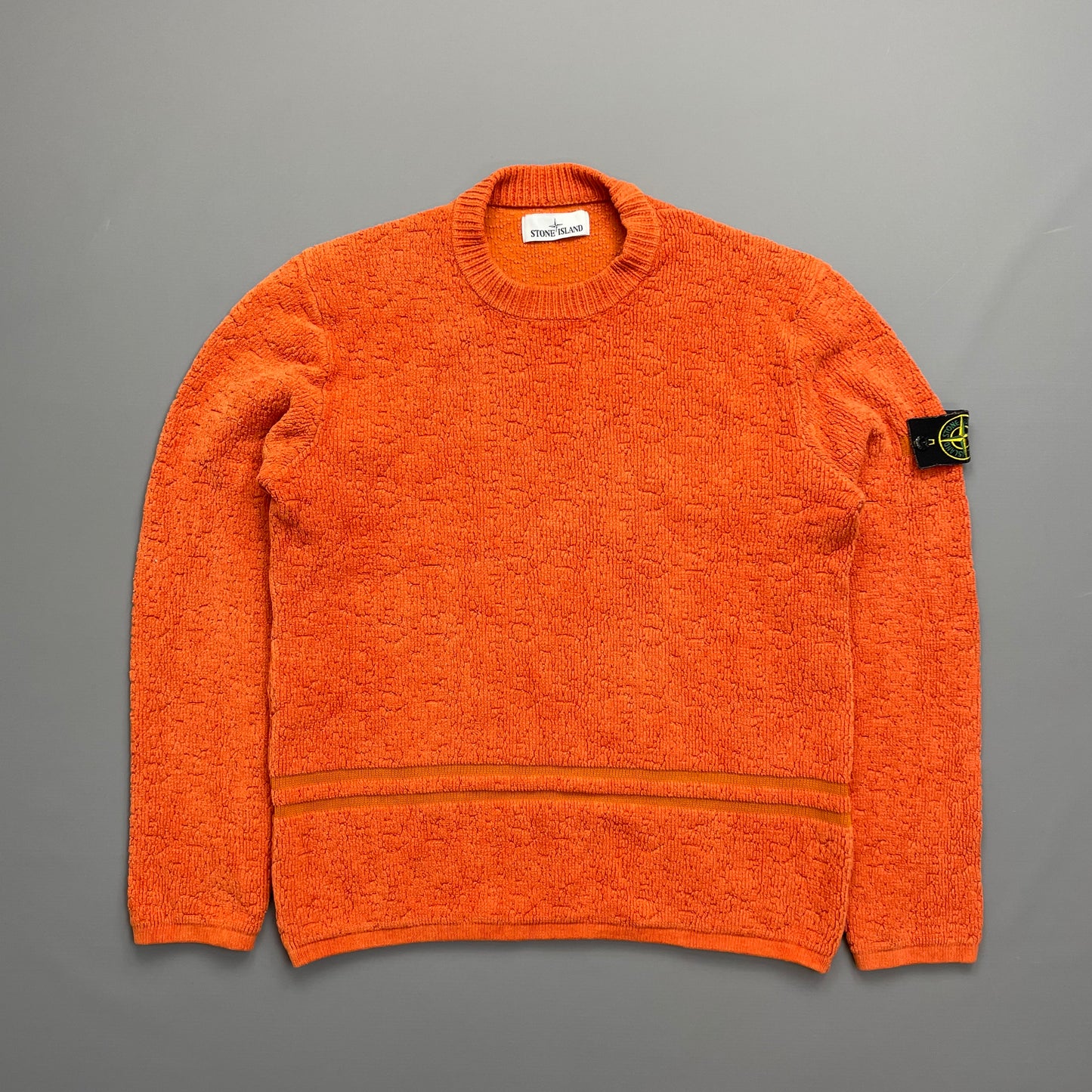 Stone Island Orange AW19 Textured Knit Jumper w/ Back Emblem