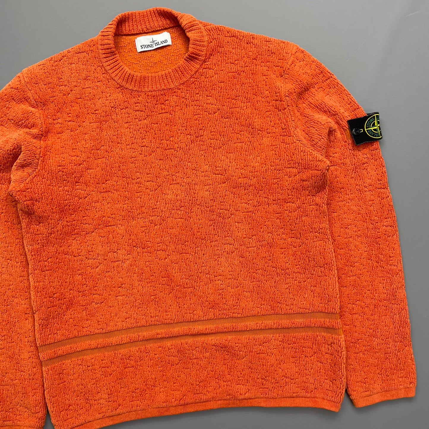 Stone Island Orange AW19 Textured Knit Jumper w/ Back Emblem