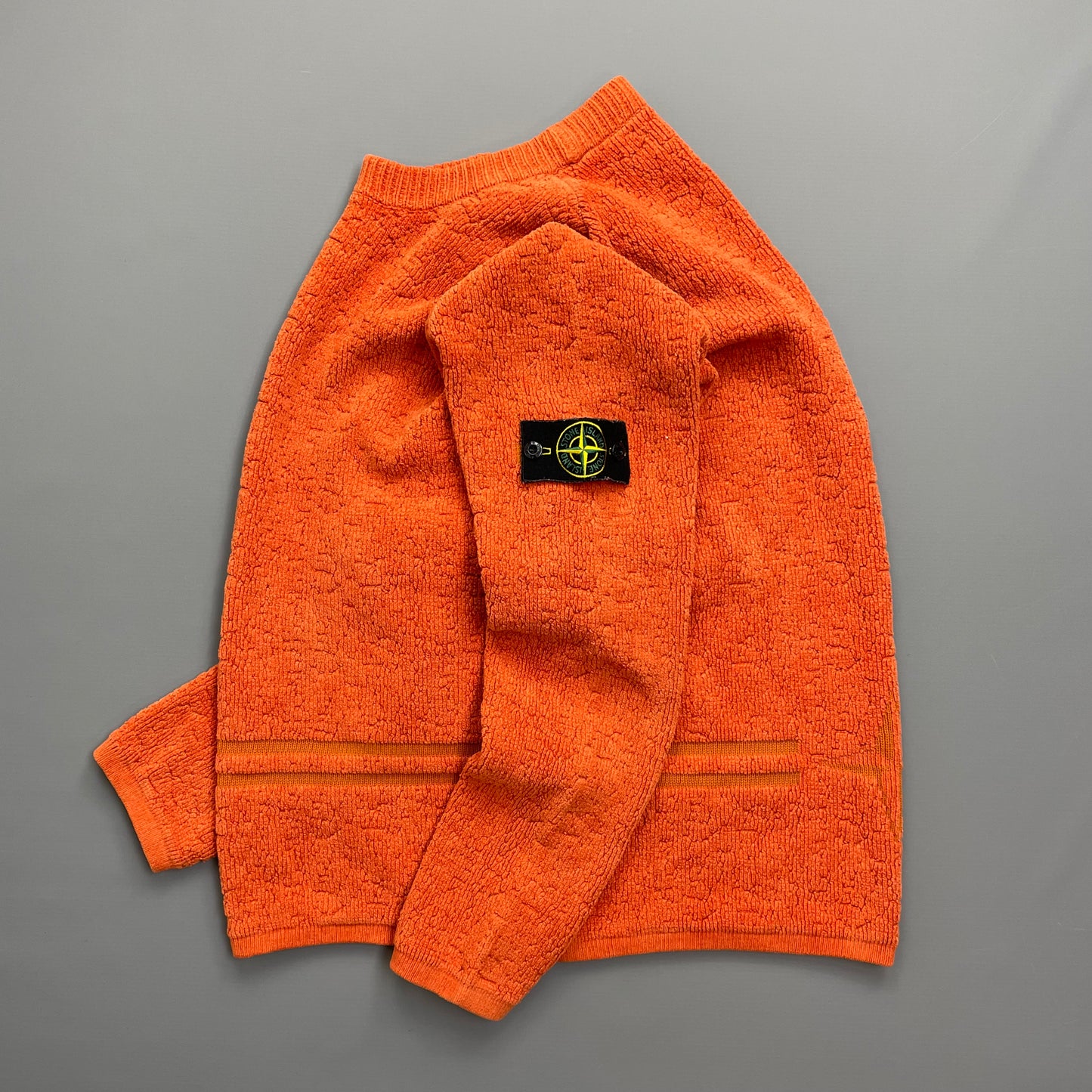 Stone Island Orange AW19 Textured Knit Jumper w/ Back Emblem