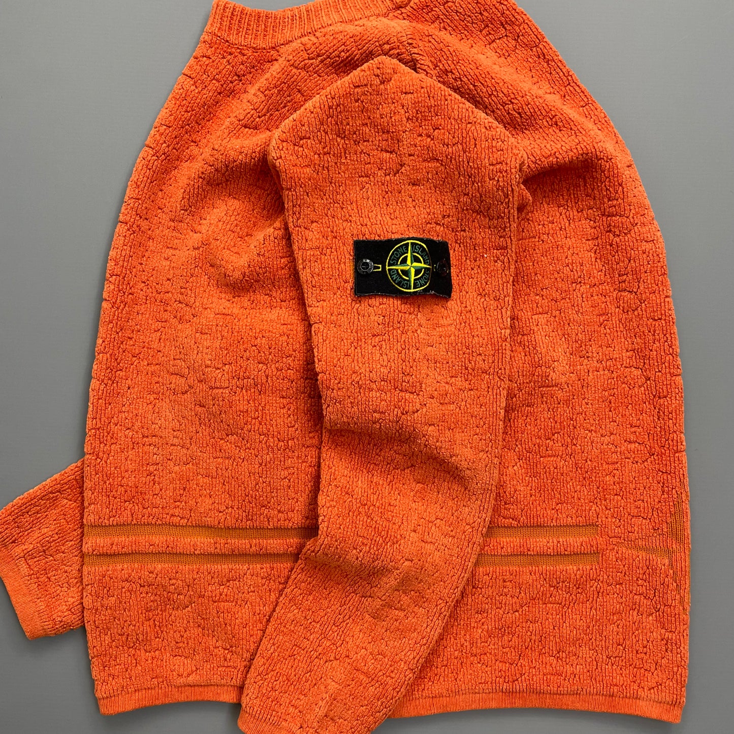 Stone Island Orange AW19 Textured Knit Jumper w/ Back Emblem