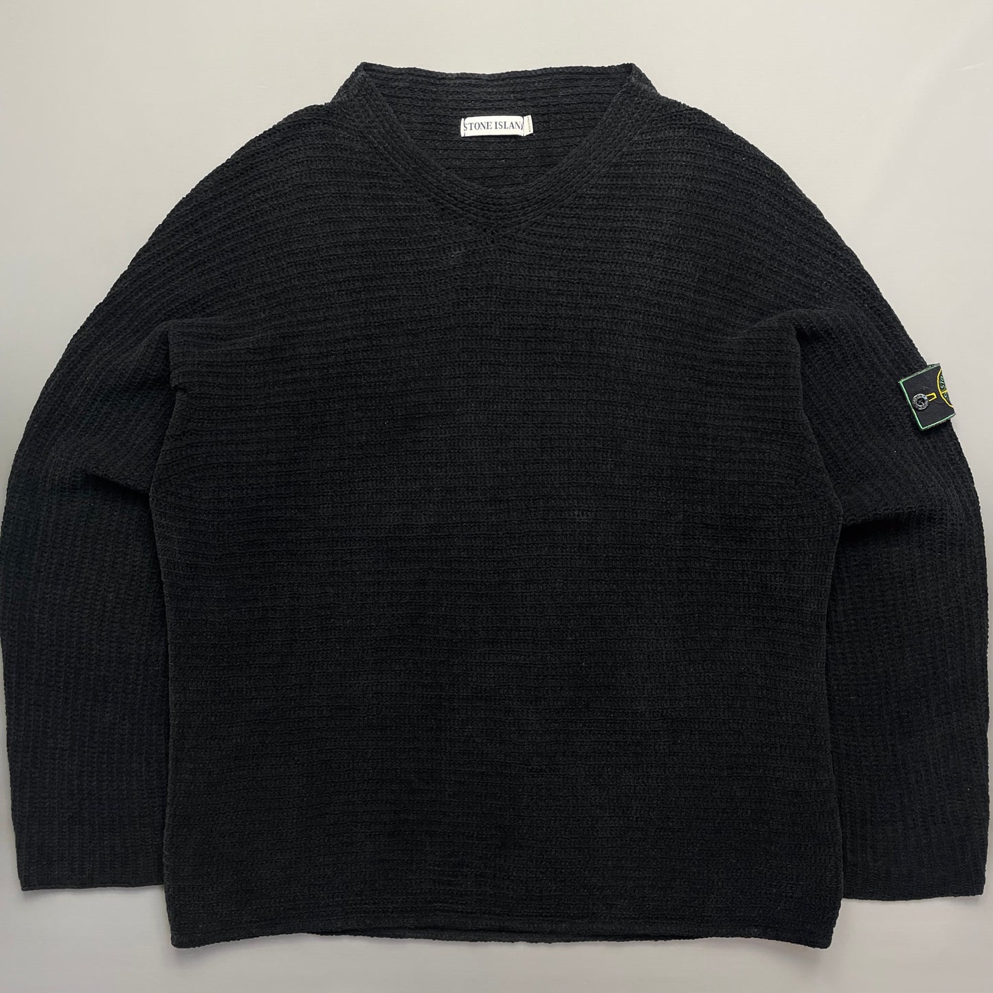 Stone Island Black AW99 Chenille Knit Jumper w/ Green Edge Badge
