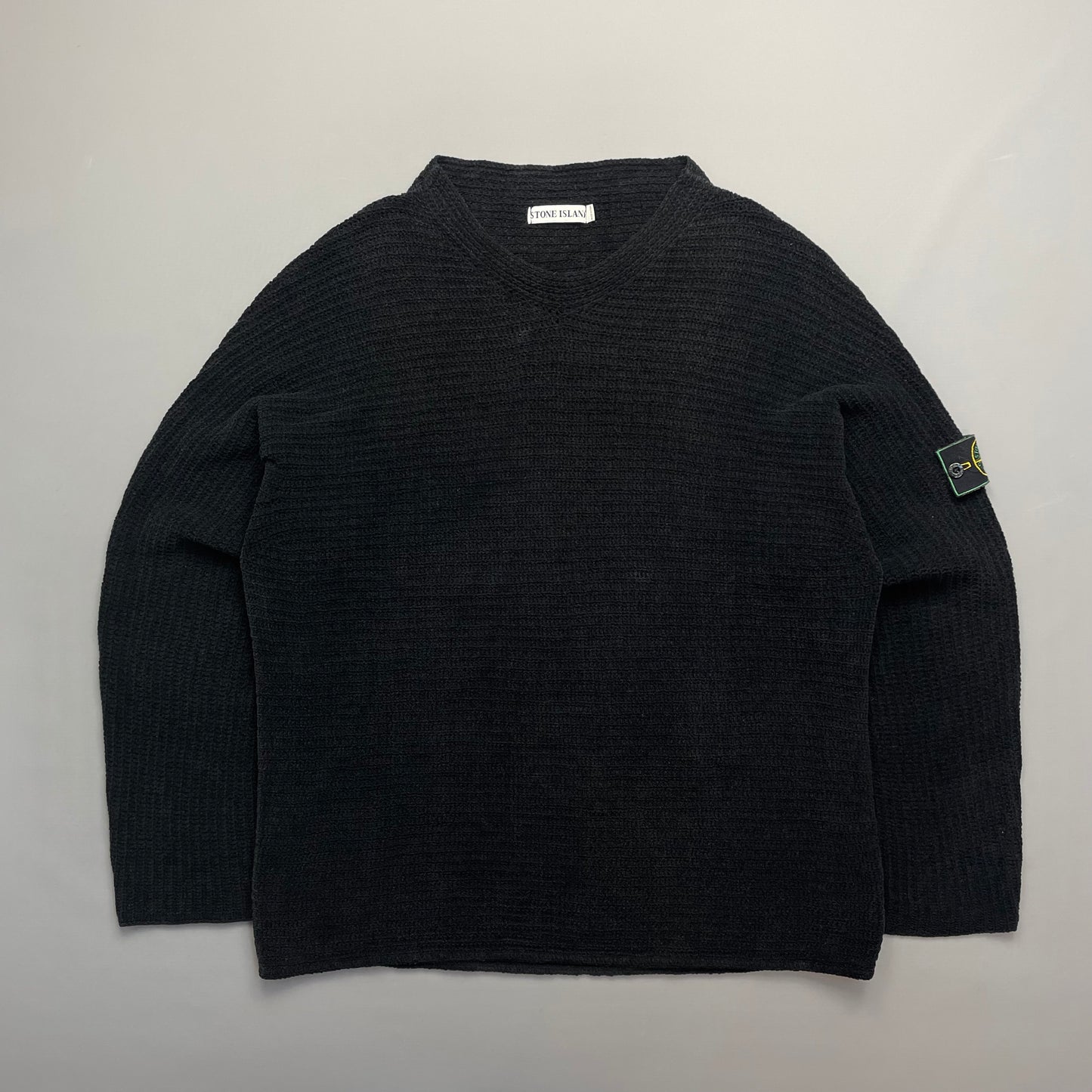 Stone Island Black AW99 Chenille Knit Jumper w/ Green Edge Badge