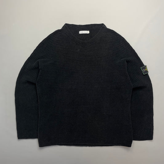 Stone Island Black AW99 Chenille Knit Jumper w/ Green Edge Badge
