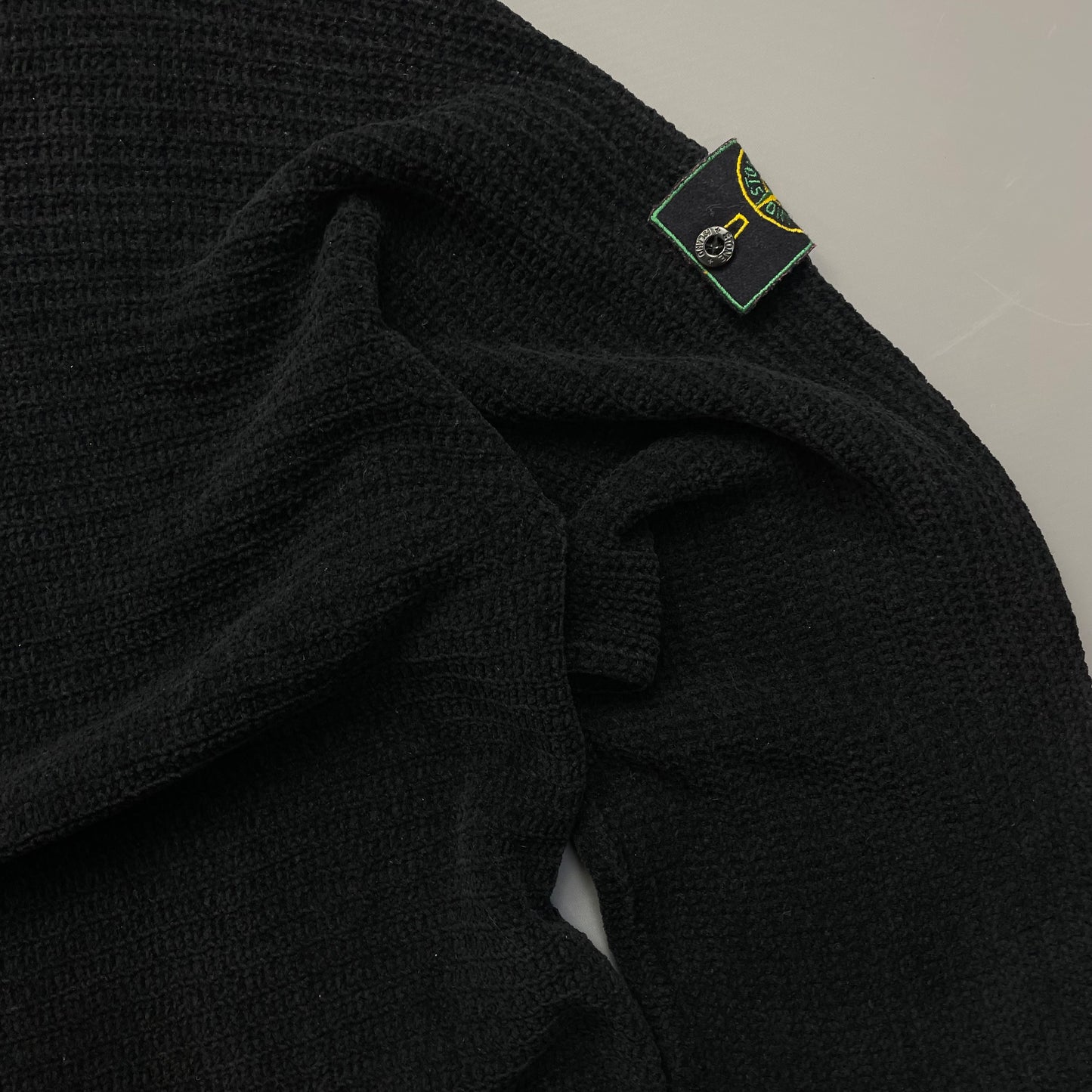 Stone Island Black AW99 Chenille Knit Jumper w/ Green Edge Badge