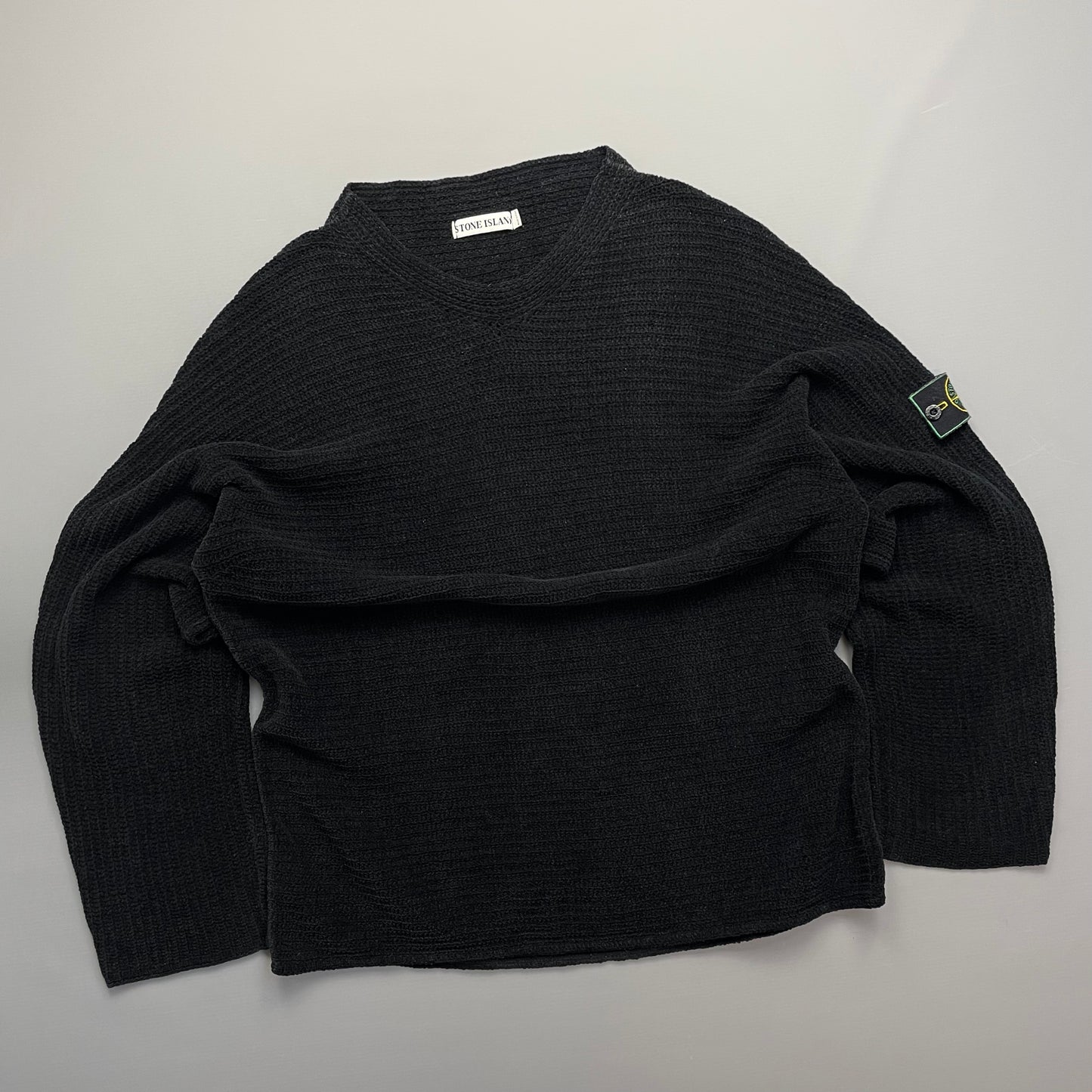 Stone Island Black AW99 Chenille Knit Jumper w/ Green Edge Badge