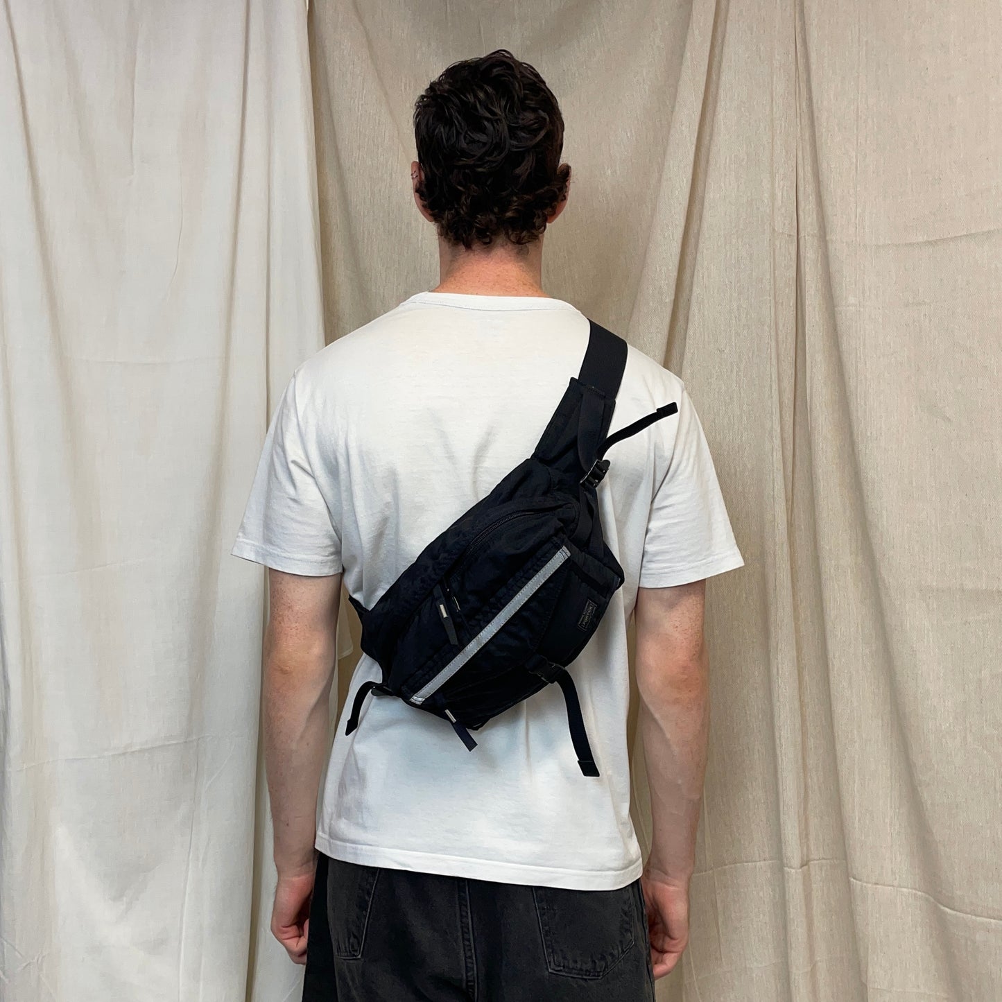 Porter Yoshida & Co. Black Nylon Canvas 3M Reflective Crossbody Bag