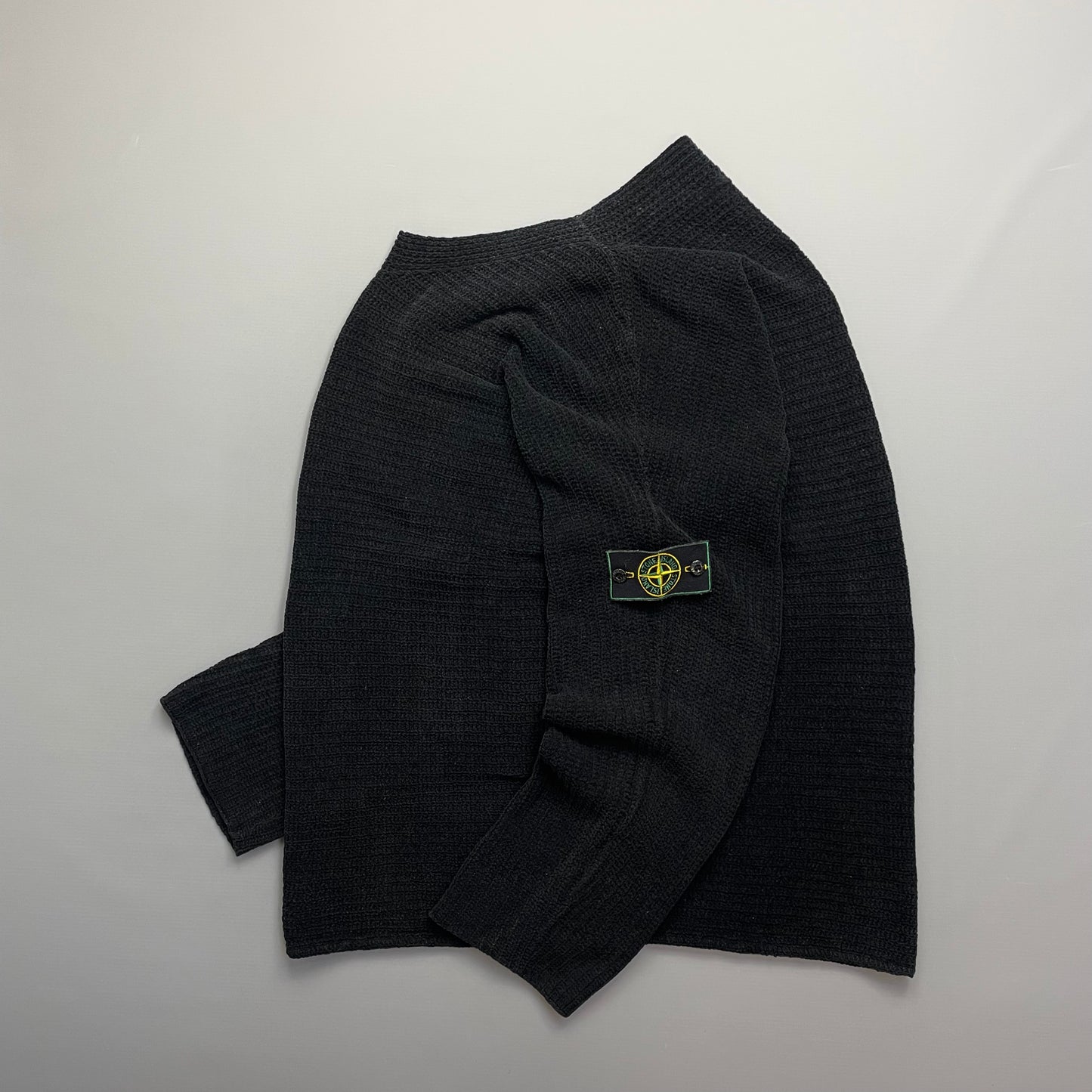 Stone Island Black AW99 Chenille Knit Jumper w/ Green Edge Badge