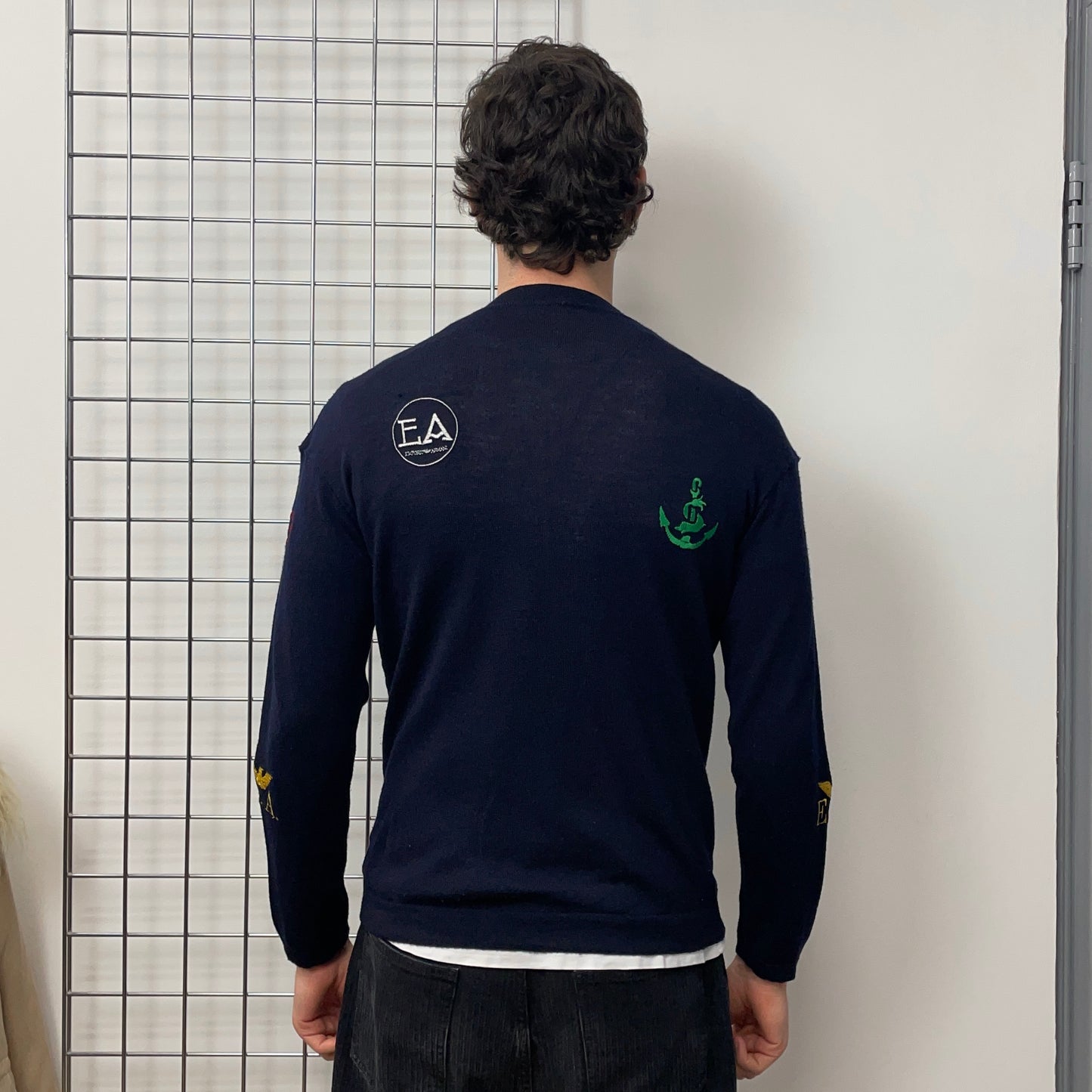 Emporio Armani Navy 90s Patch Logo Virgin Wool Knit Jumper