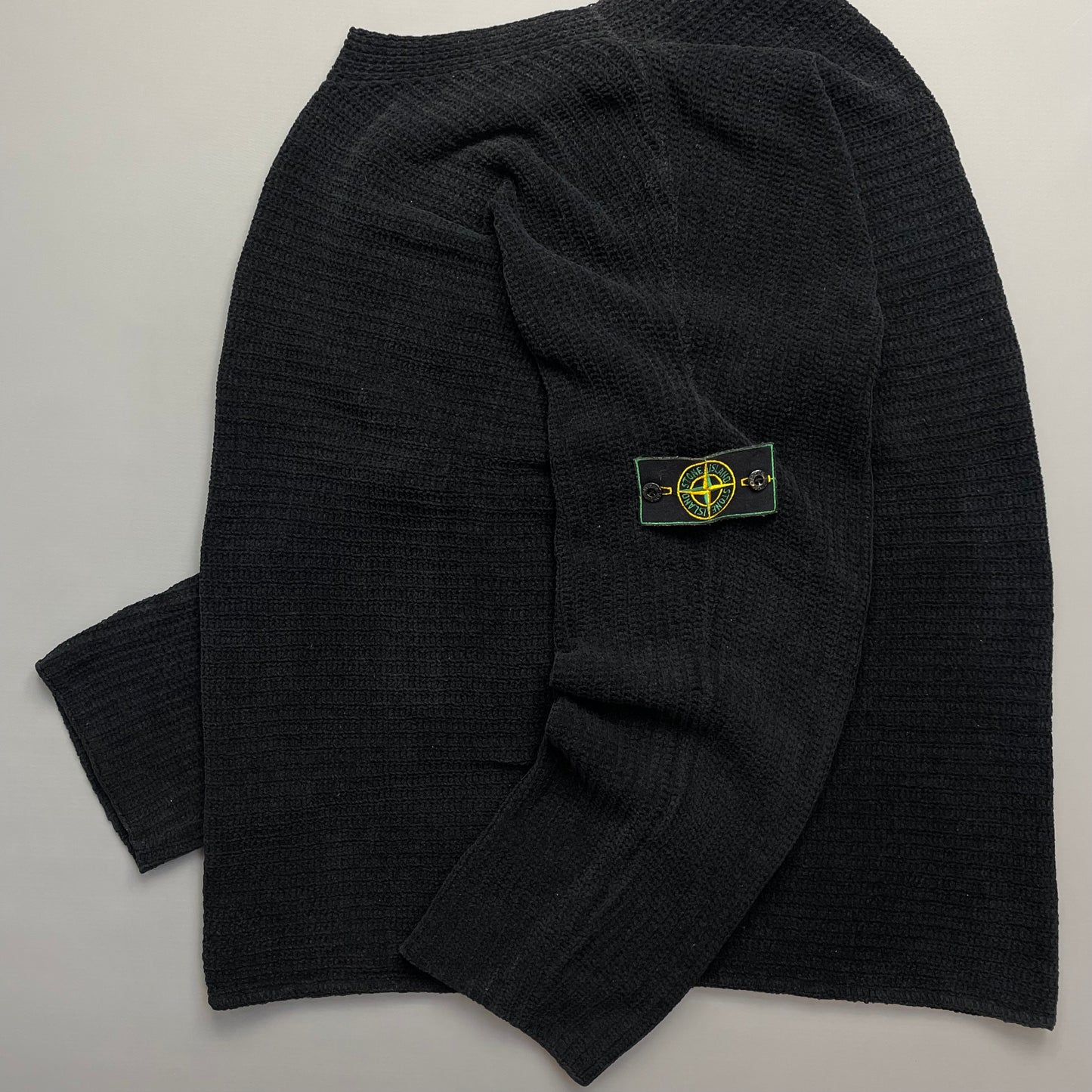 Stone Island Black AW99 Chenille Knit Jumper w/ Green Edge Badge