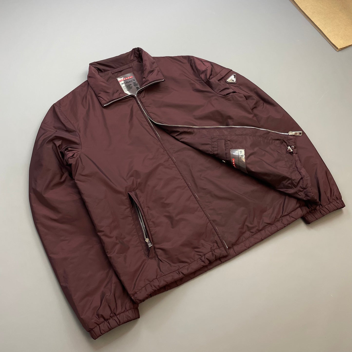 Prada Milano Burgundy 2018 Padded Resin-Coated Nylon Plaque Jacket