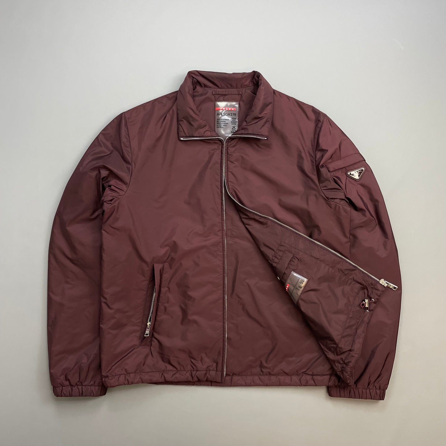 Prada Milano Burgundy 2018 Padded Resin-Coated Nylon Plaque Jacket