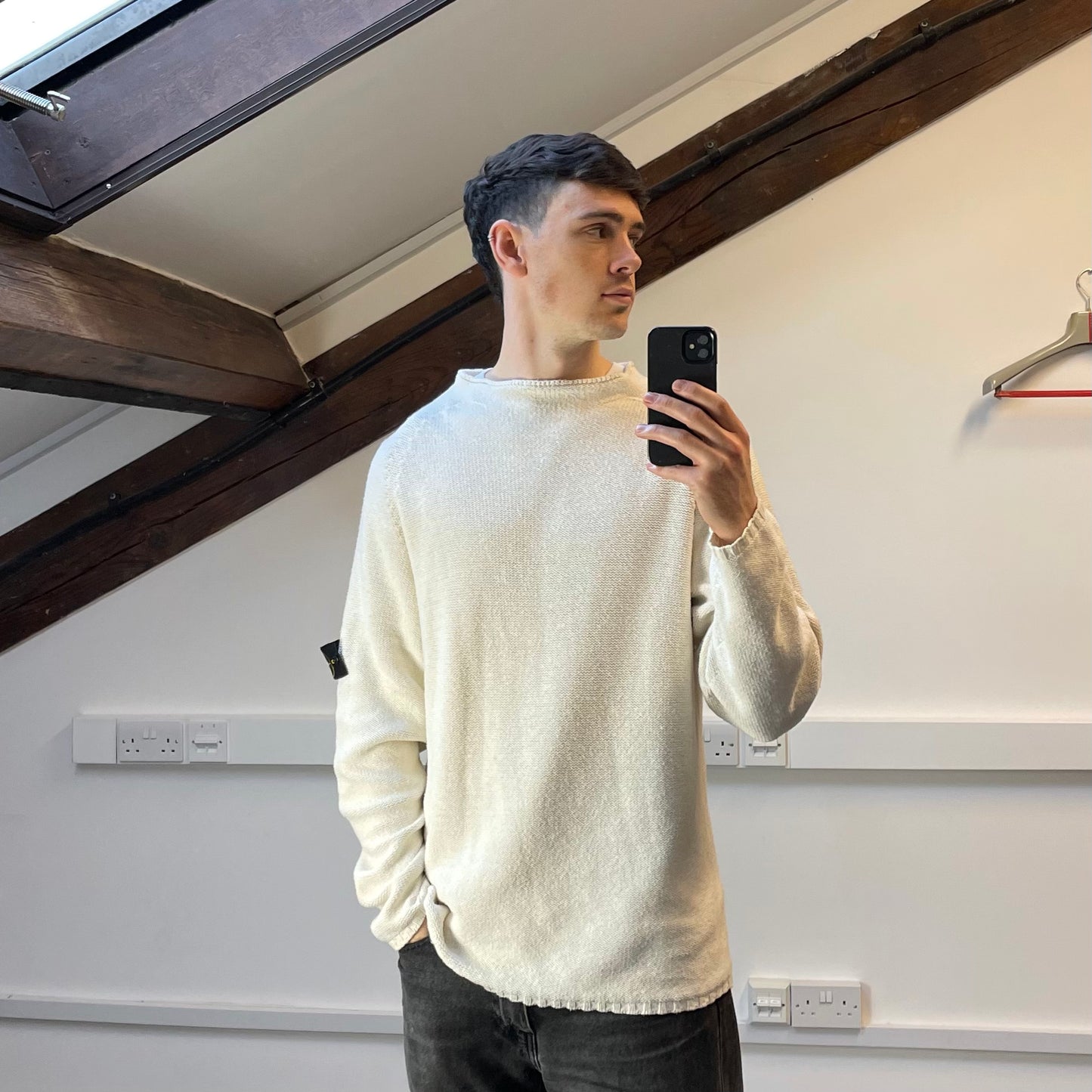 Stone Island Cream Midweight Knit SS01 Mockneck Jumper