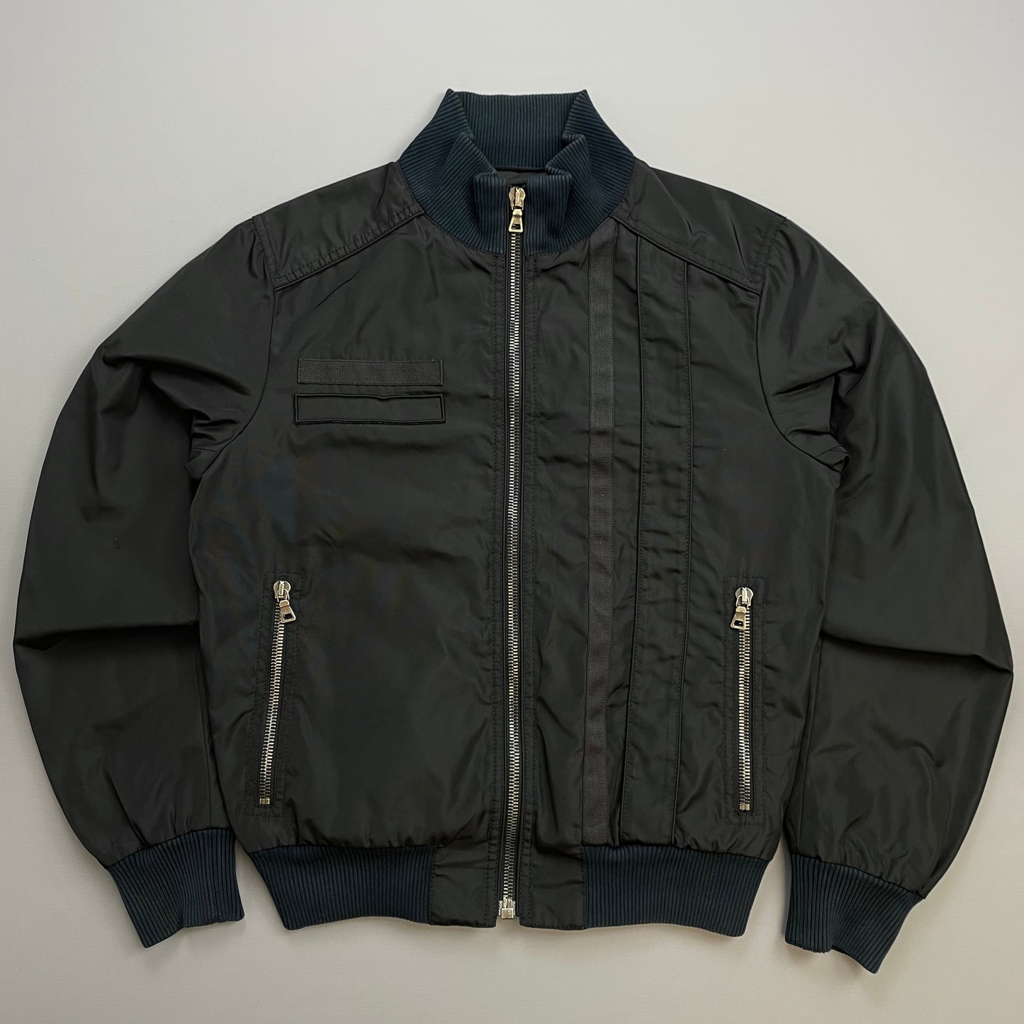 Prada Mainline Black 2008 Canvas Military Style Bomber Jacket