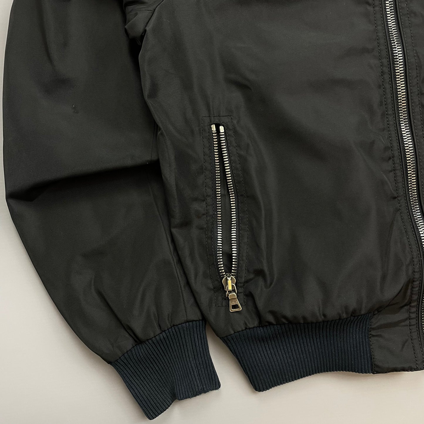 Prada Mainline Black 2008 Canvas Military Style Bomber Jacket