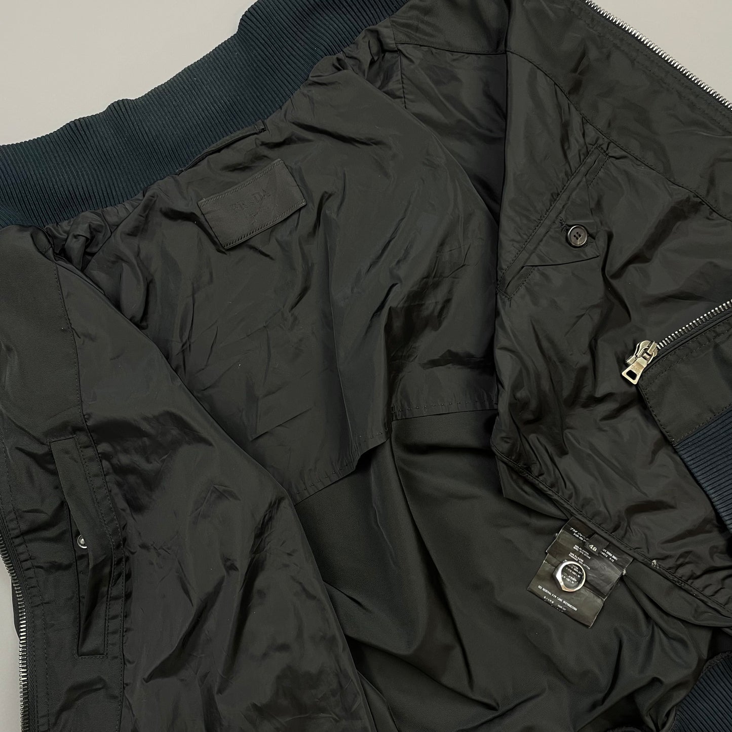 Prada Mainline Black 2008 Canvas Military Style Bomber Jacket