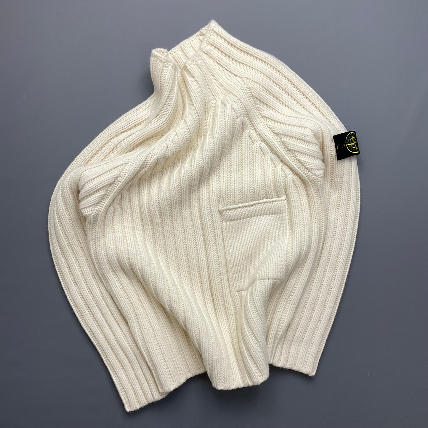 Stone Island Cream Chunky AW18 Mid-Pocket Knit Mockneck Jumper