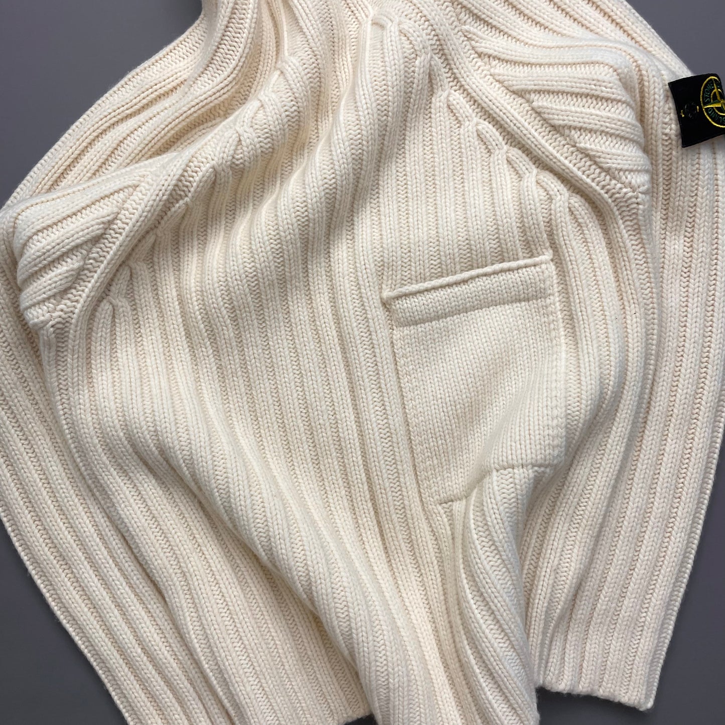 Stone Island Cream Chunky AW18 Mid-Pocket Knit Mockneck Jumper