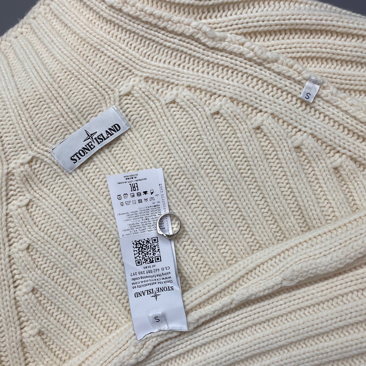 Stone Island Cream Chunky AW18 Mid-Pocket Knit Mockneck Jumper