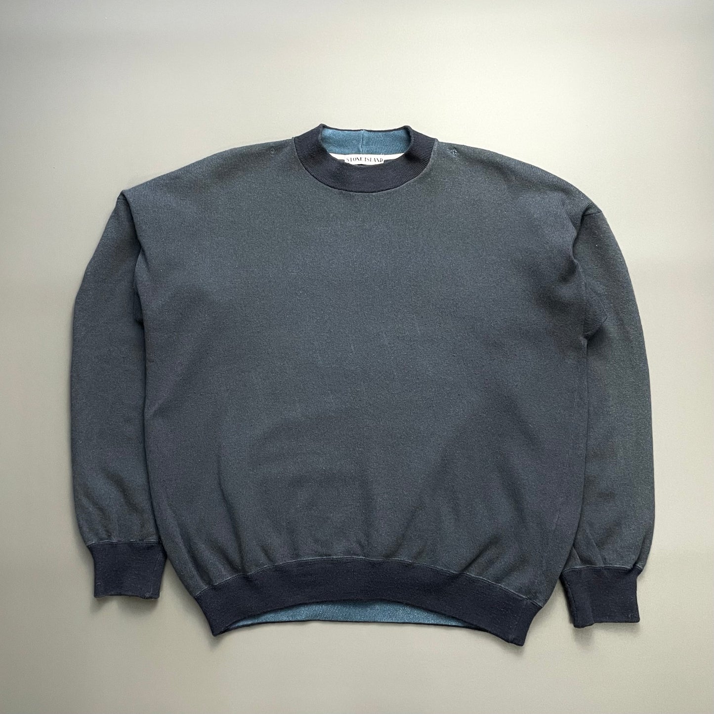 Stone Island Blue 80s Two-Tone Wool Blend Embroidered Jumper