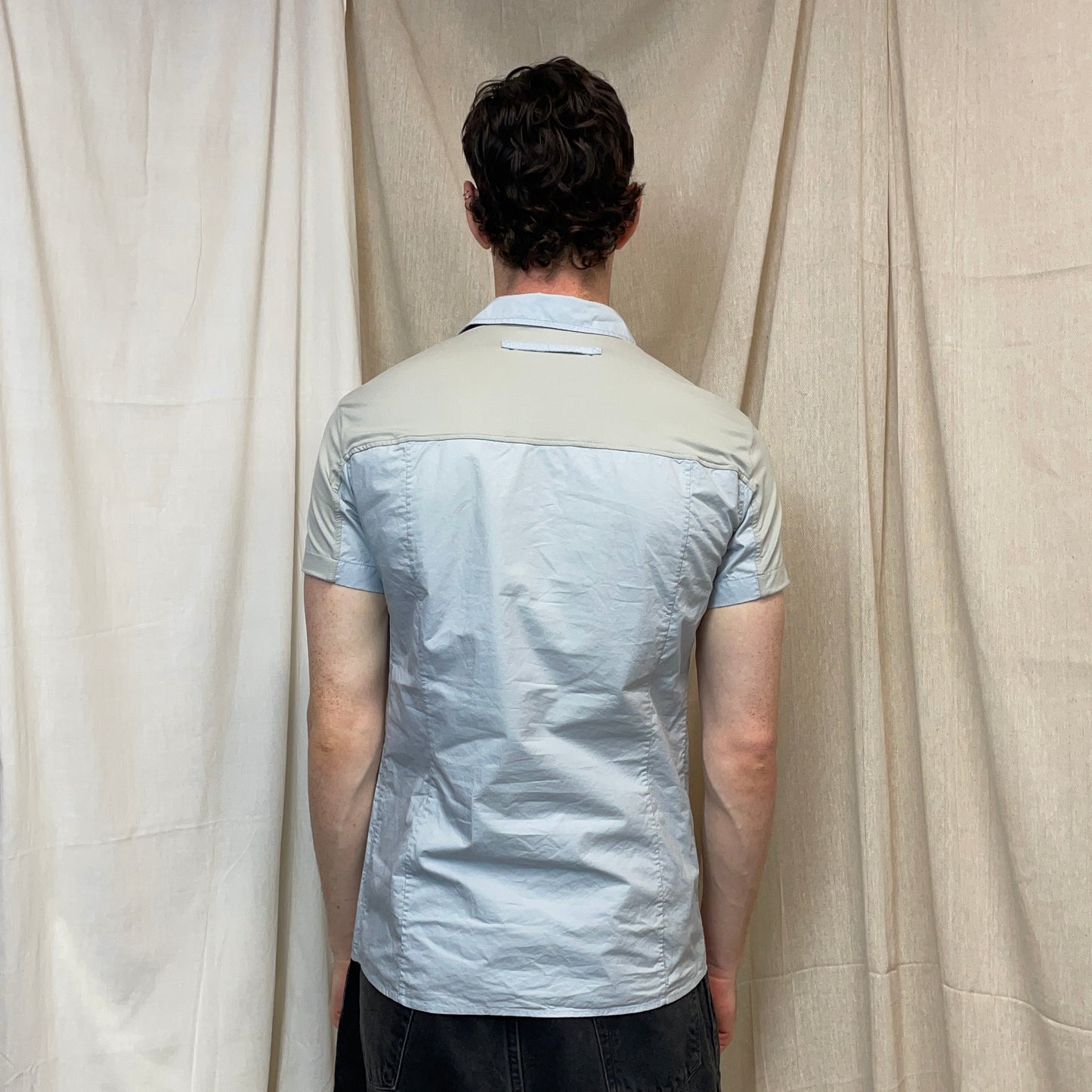 Prada Sport Light Blue 00s Panelled Short Sleeve Button-Up Shirt