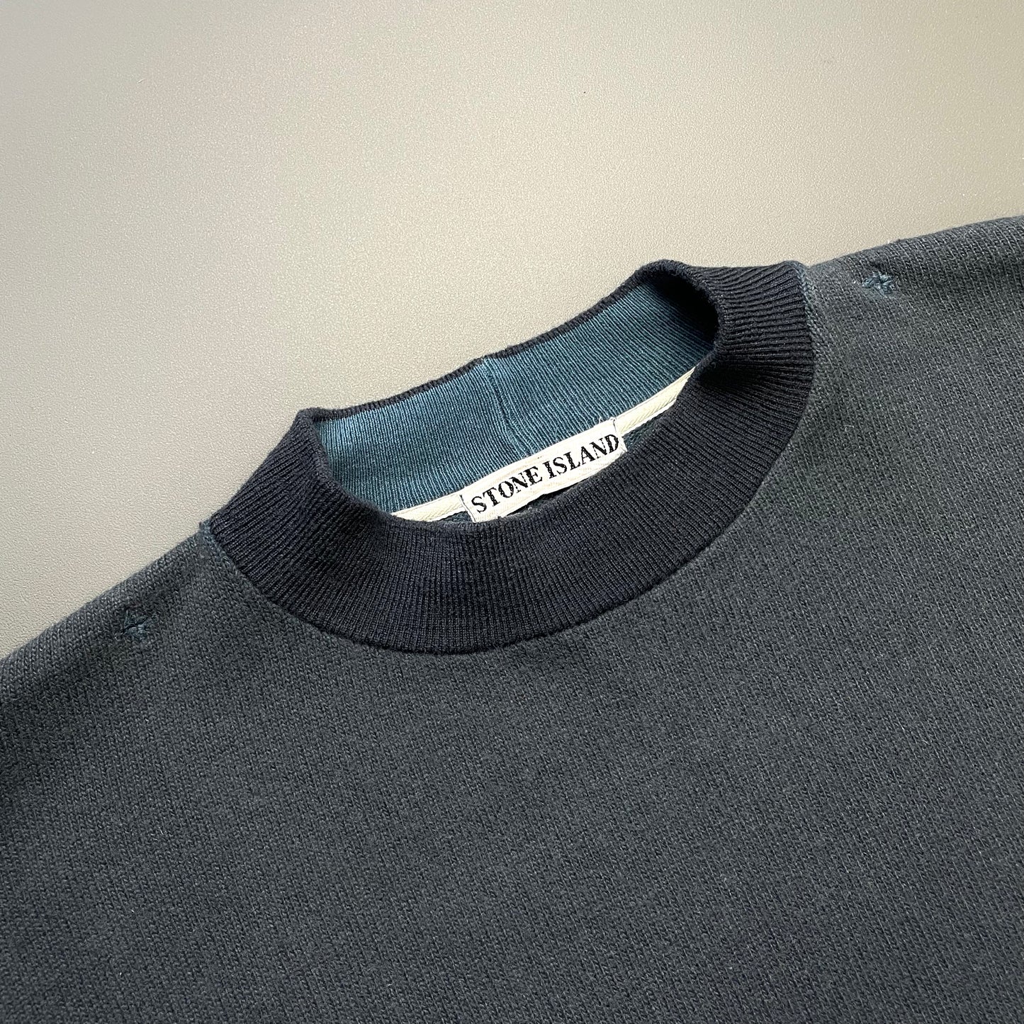 Stone Island Blue 80s Two-Tone Wool Blend Embroidered Jumper