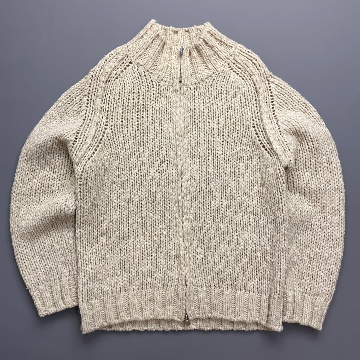 C.P. Company Beige Chunky Knit Zip-Through AW03 Jumper