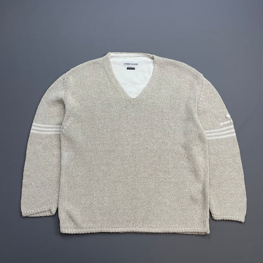Stone Island Beige SS98 Relaxed Fit Sleeve Spellout Knit Jumper