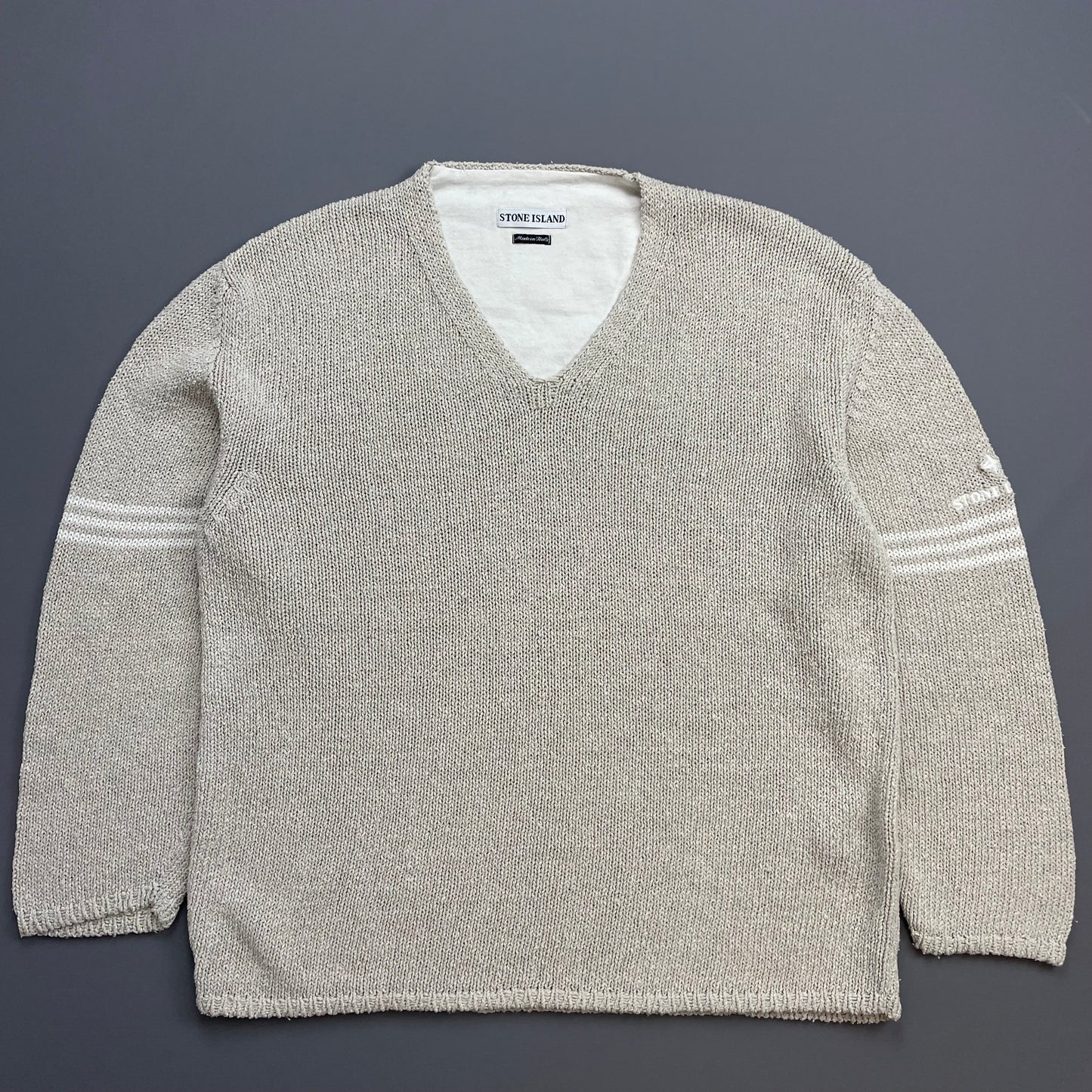 Stone Island Beige SS98 Relaxed Fit Sleeve Spellout Knit Jumper