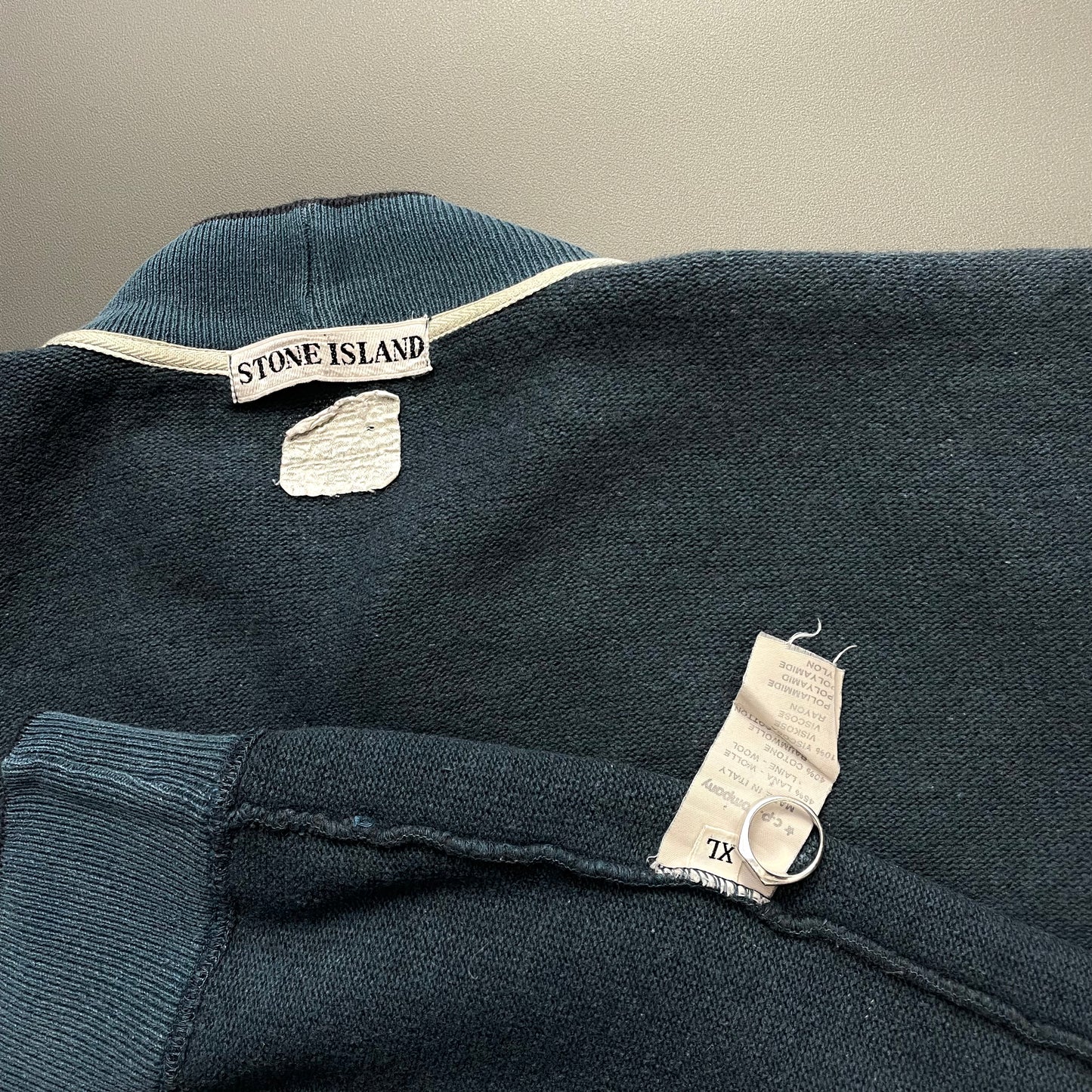 Stone Island Blue 80s Two-Tone Wool Blend Embroidered Jumper